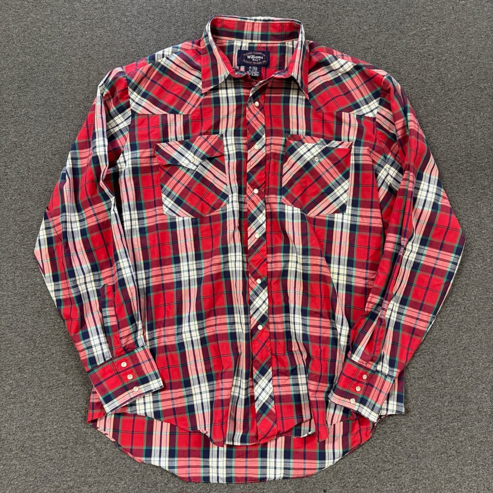 Vintage Williams Bay Western Pearl Snap Shirt Mens XXL Red Plaid Yoke Pocket